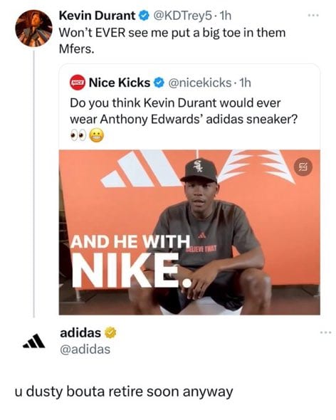 Screenshot of adidas' tweet to Kevin Durant.